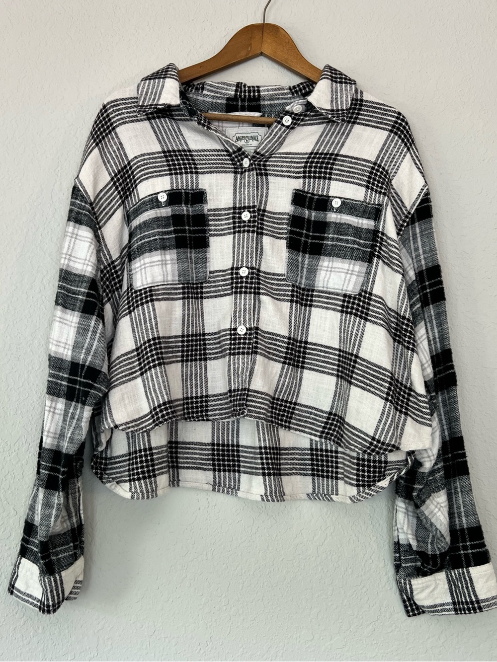American Eagle Plaid Boxy Cropped Oversized Flannel Shacket 90s grunge XL